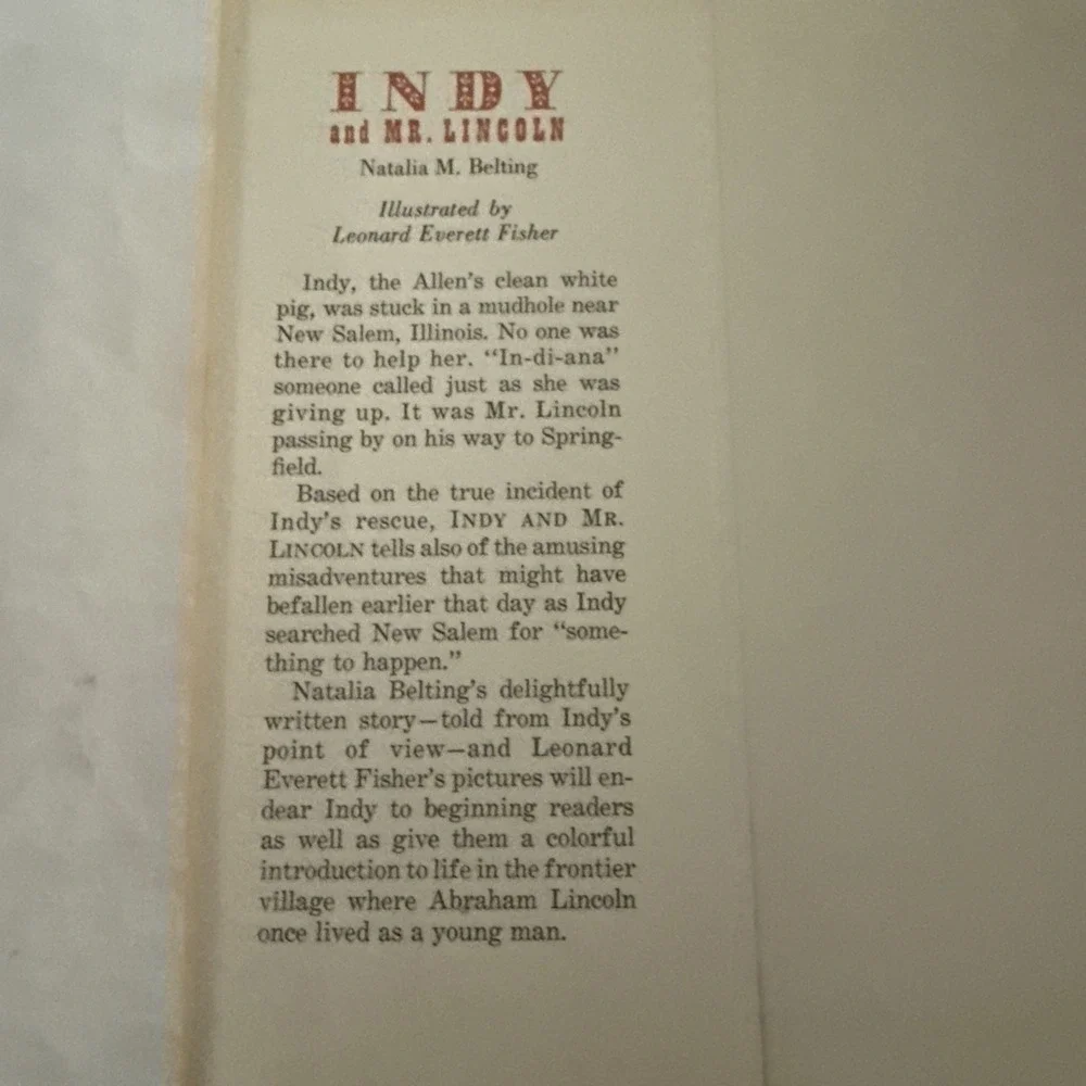 Vintage 60s Indy and Mr. Lincoln by Natalia M. Belting Children's Hardcover Book